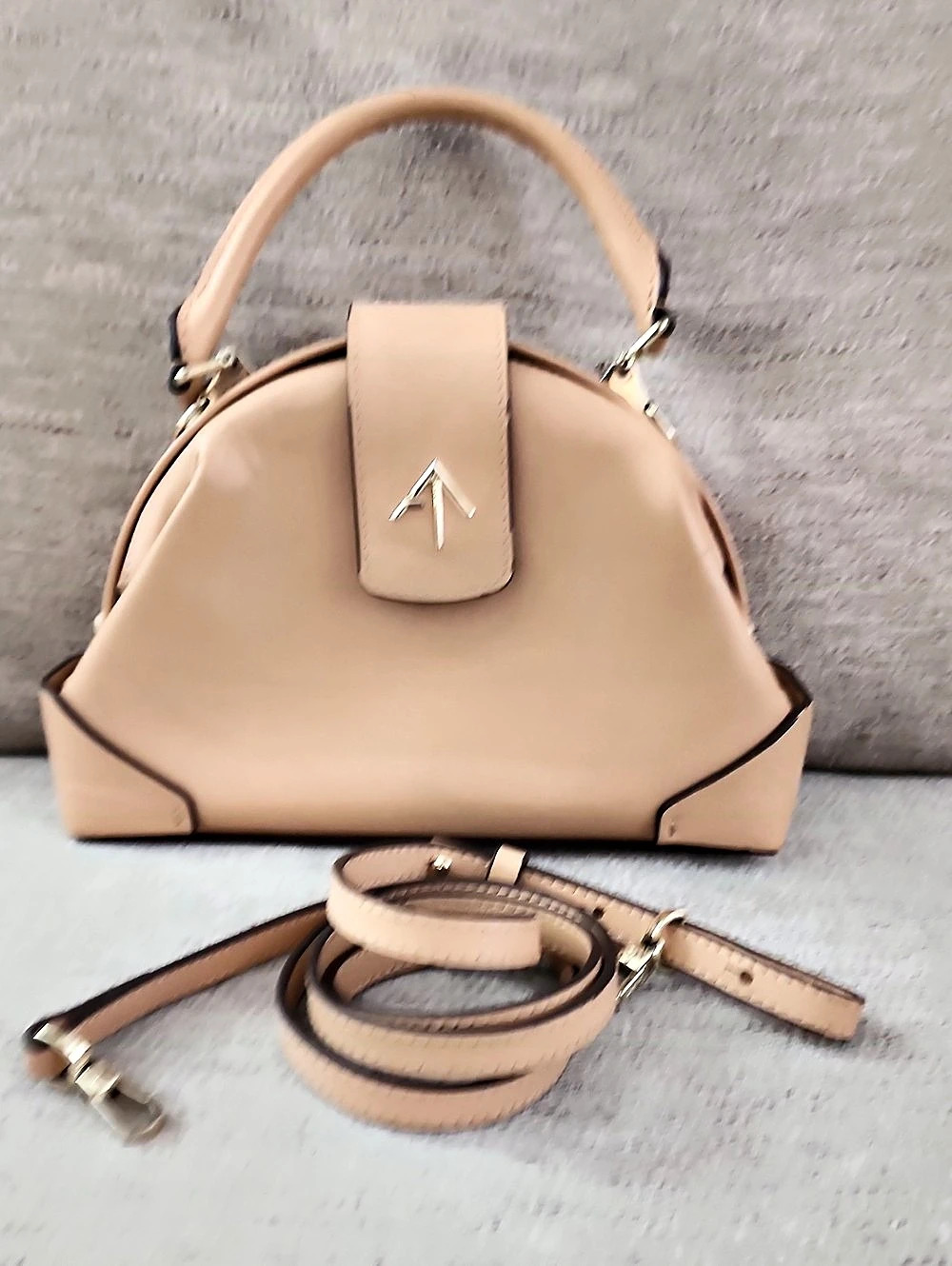 MANU Atelier Demi Beige Leather Top Handle Crossbody Bag